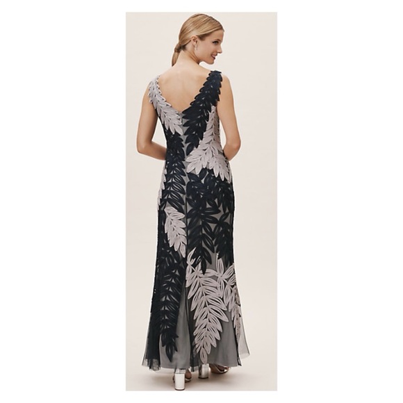 NWOT BHLDN JS Collections Soutache Leaf Embroidered Gown In Navy and Grey Size 4 - Picture 4 of 15